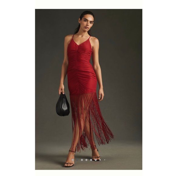 NWT Anthropologie Vineet Bahl Red Fringe Dress - Picture 1 of 9